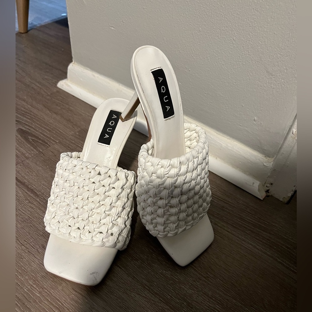 Aqua white mule heel
